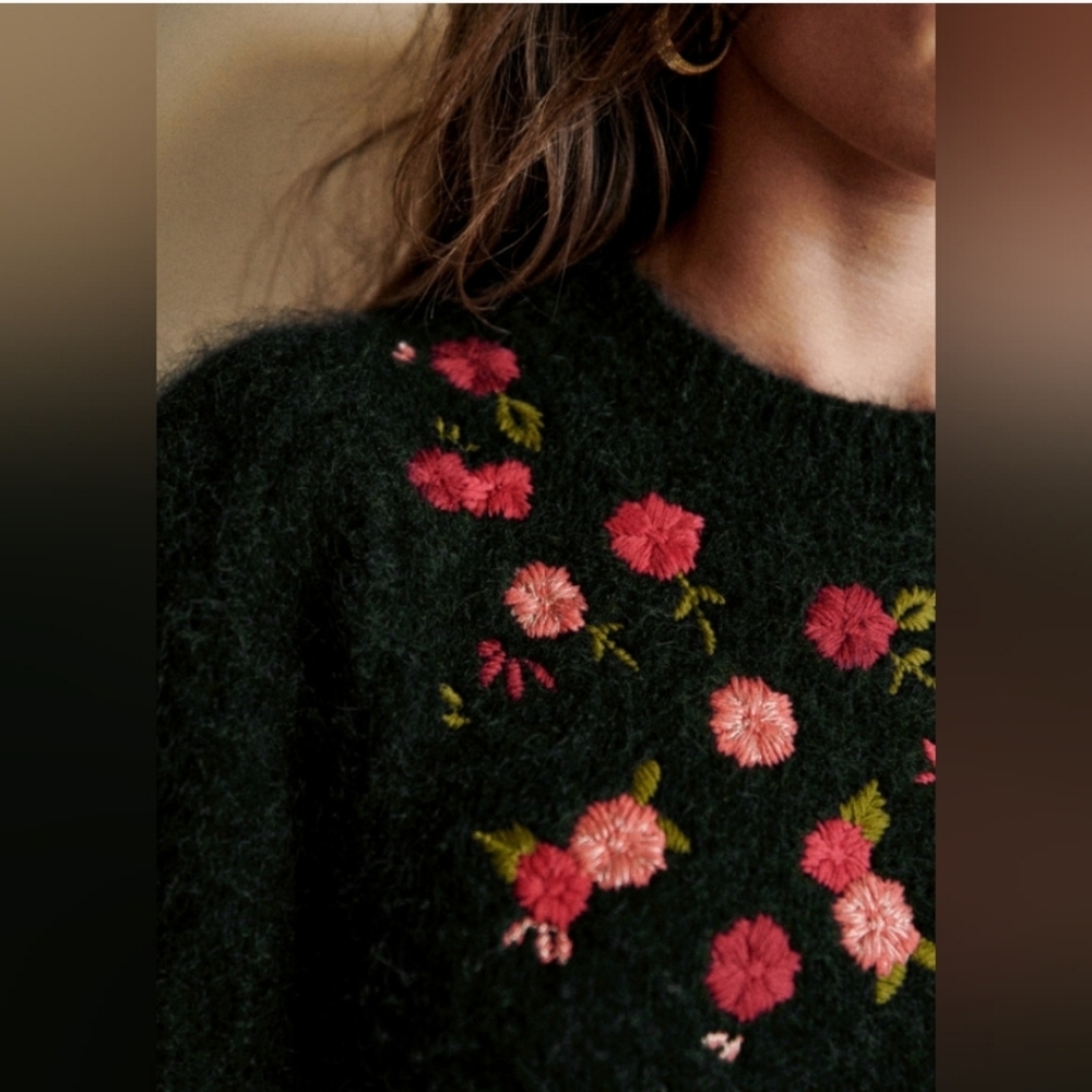 SEZANE Uriel Embroidered Long Sleeve Dress in Black - Picture 2 of 11